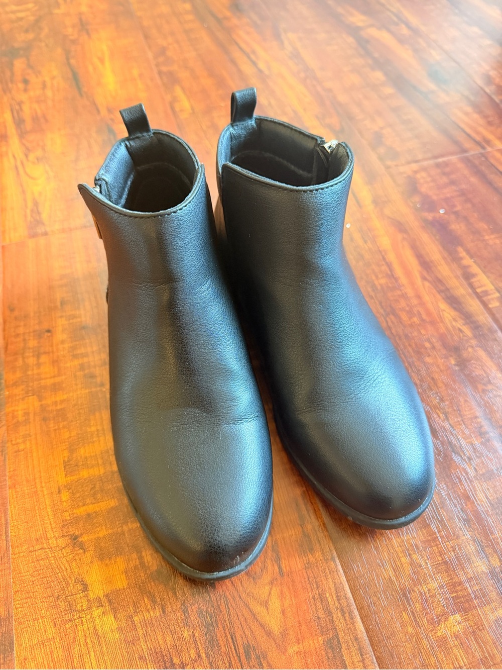 Kids Black Faux Leather Ankle Boots - Classic Slip-On Style Size 2